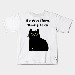 Spooky Cute Staring Black Cat Kids T-Shirt